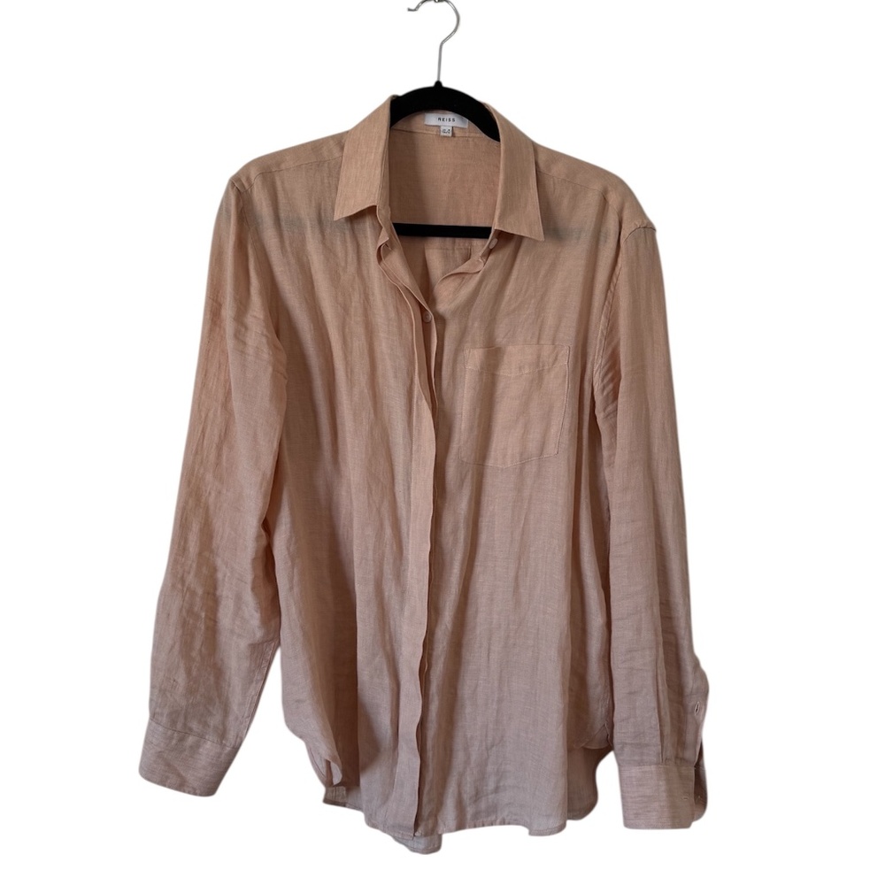 Riess pink 100% linen button down shirt size 4 - Picture 3 of 10